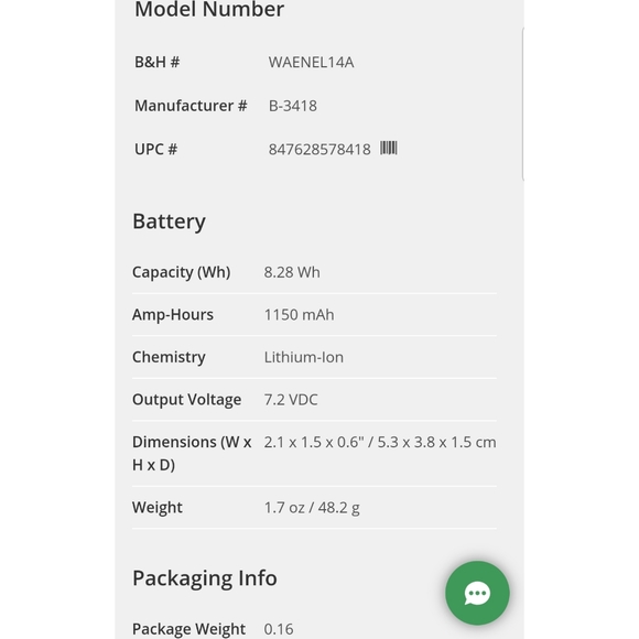 NWTS Gray Watson EN-EL14A Lithium-Ion Compatible Battery Pack (7.2V, 1150mAh) - Picture 7 of 8
